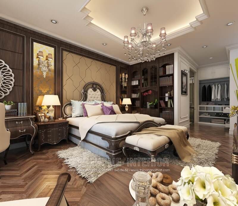 Gợi ý thiết kế giường ngủ phòng master phong cách tân cổ điển cho biệt thự cao cấp